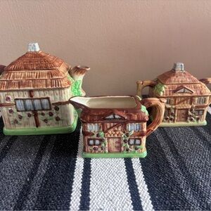 Vintage Woodland Cottage Ware Tea Set Teapot Creamer & Sugar Made In Japan